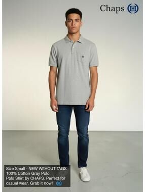 Chaps Gray Cotton Polo Shirt Size Small